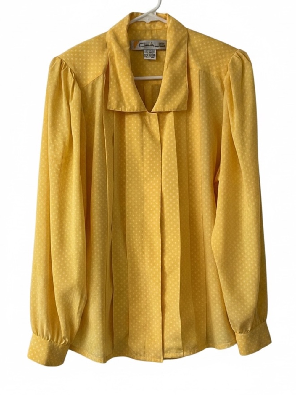 Vintage Chaus Yellow White Micro Polka Dot Semi Sheer Blouse Size 12 Cottage